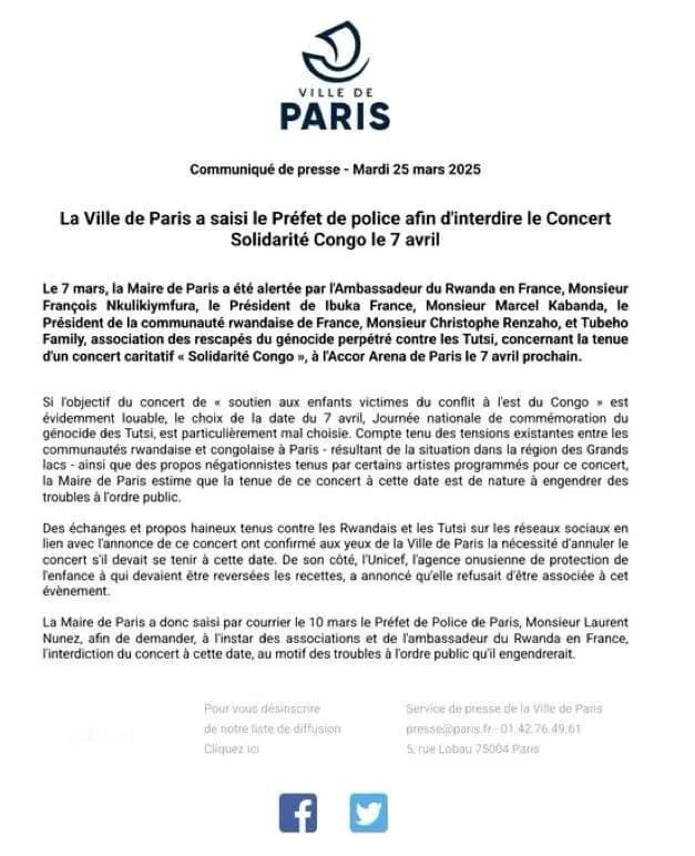 img-20250325-wa04002474622515595782846 Paris : La Mairie demande l’interdiction du concert "Solidarité Congo" prévu le 7 avril